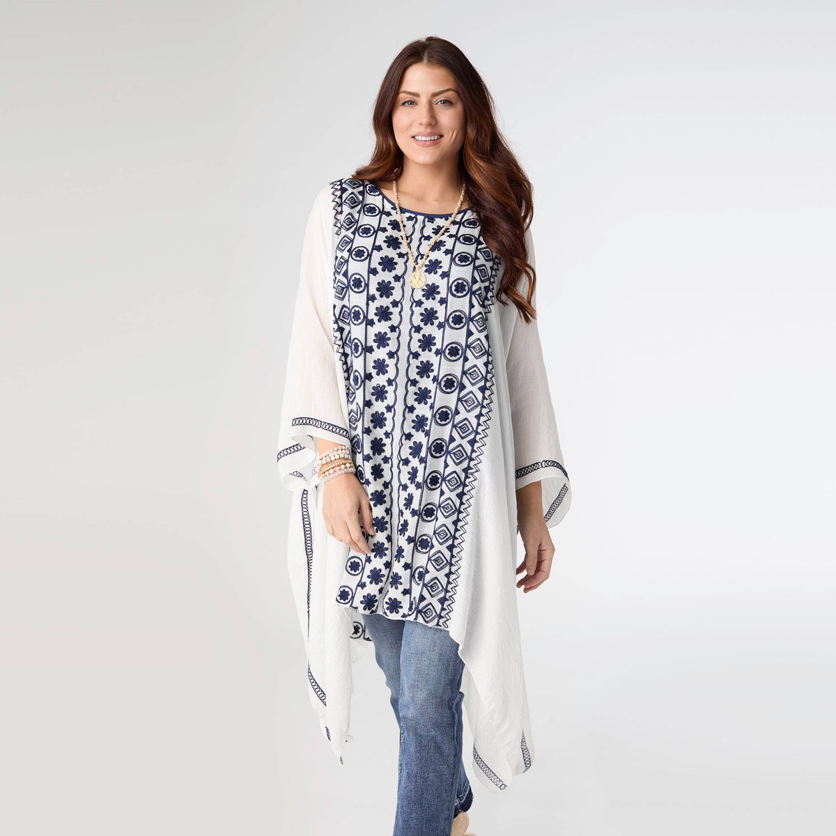 Callie Relaxed Poncho with Embroidery