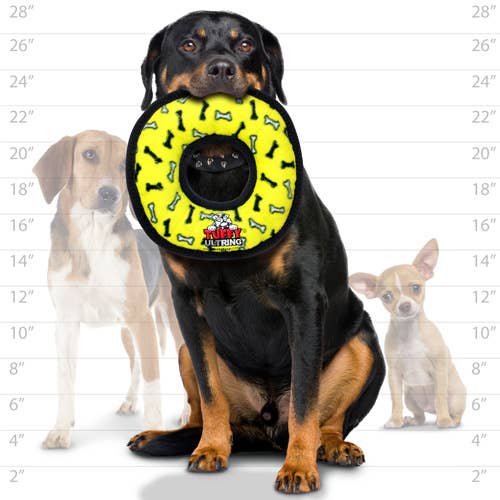 Tuffy Ultimate Ring - Yellow Bone, Squeaky Dog Toy