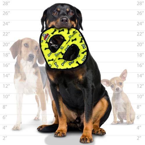 Tuffy Ultimate 3 Way Ring - Yellow Bone, Squeaky Dog Toy