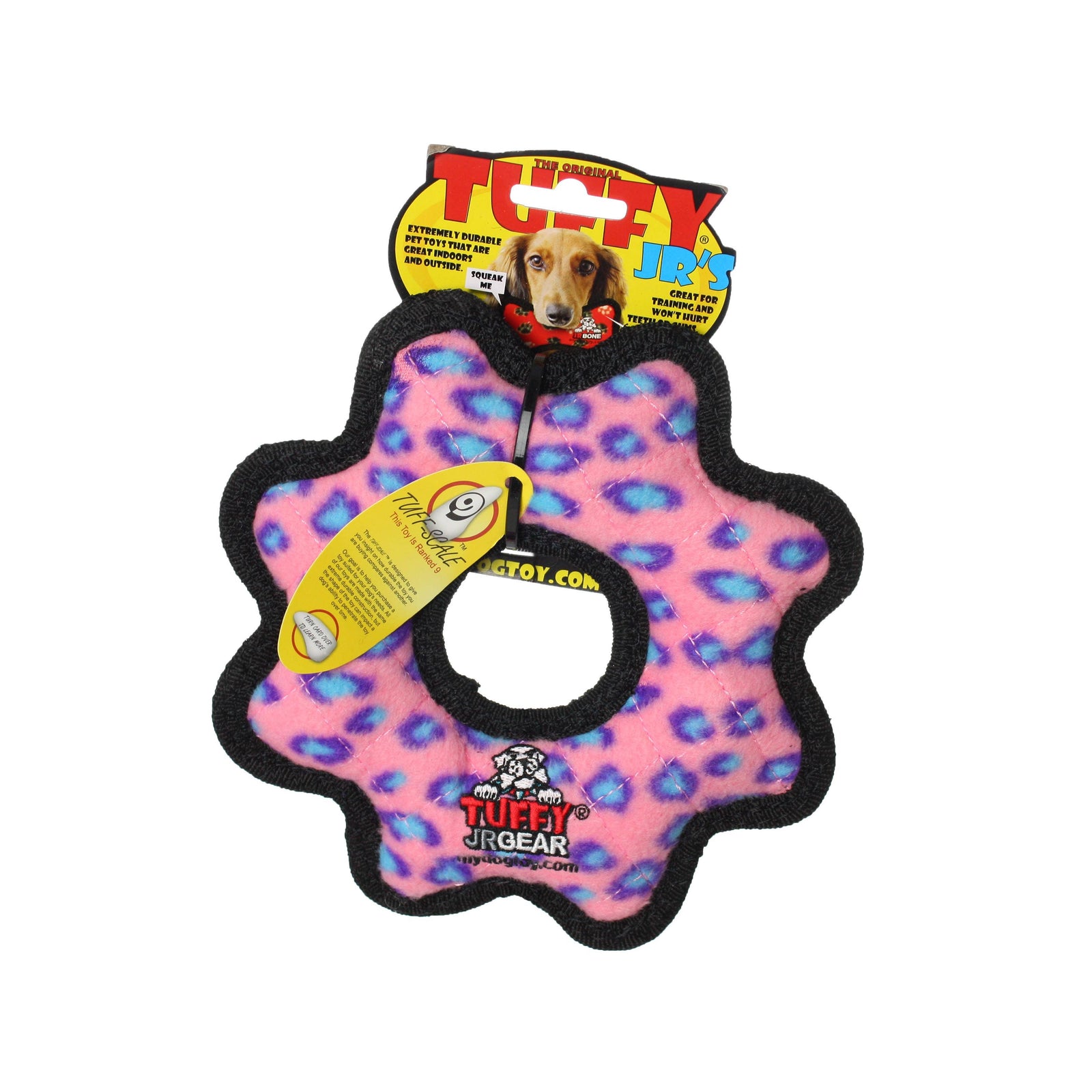 Tuffy Jr Gear Ring - Pink Leopard Squeaky Dog Toy