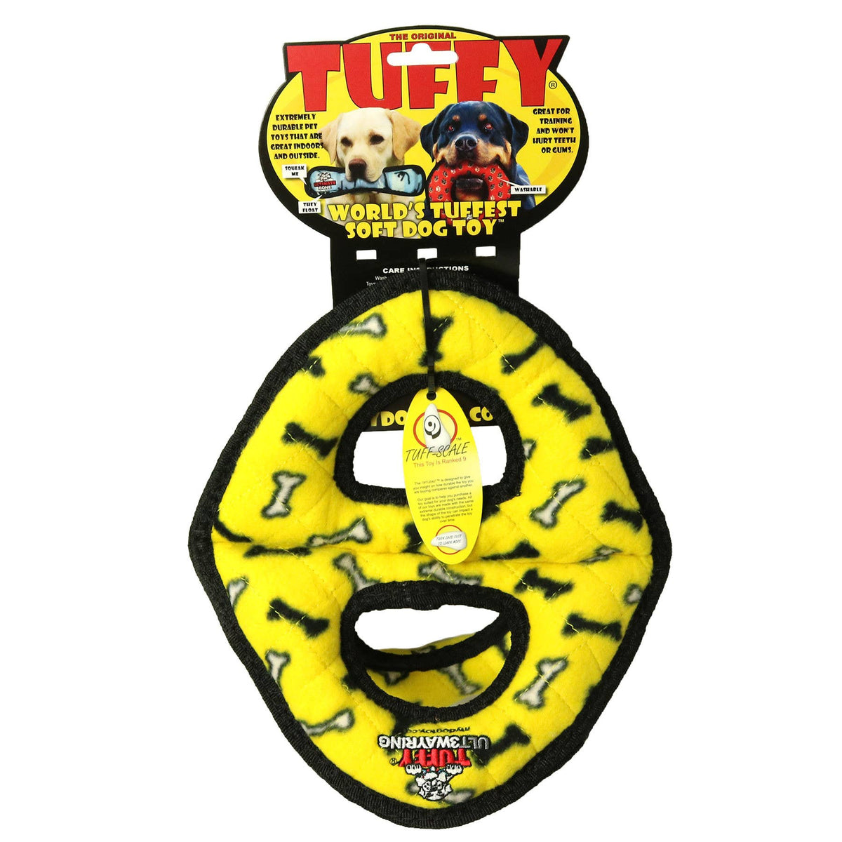 Tuffy Ultimate 3 Way Ring - Yellow Bone, Squeaky Dog Toy