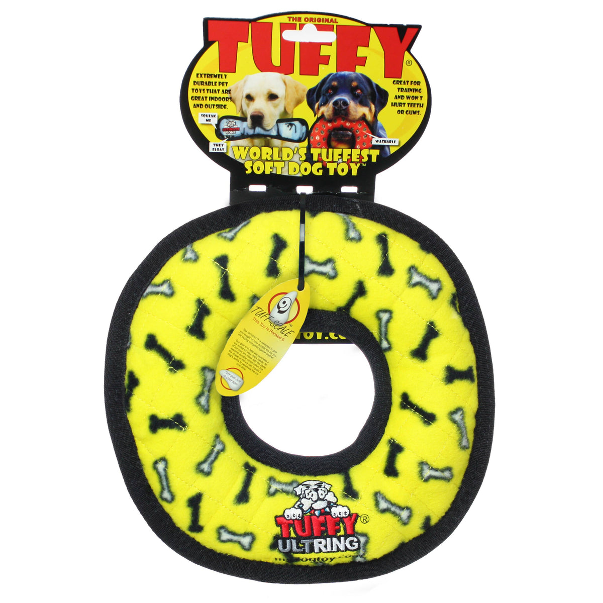 Tuffy Ultimate Ring - Yellow Bone, Squeaky Dog Toy