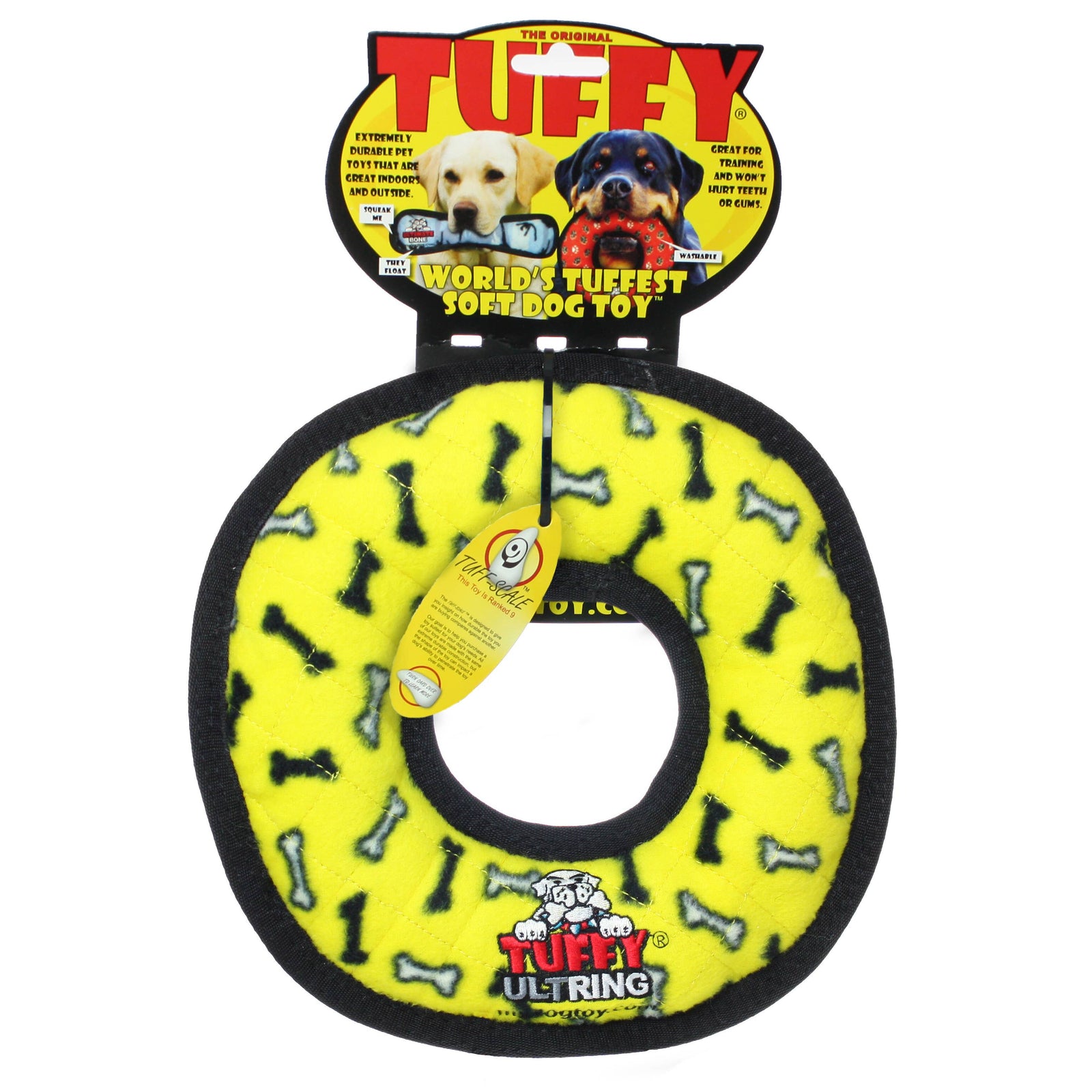 Tuffy Ultimate Ring - Yellow Bone, Squeaky Dog Toy