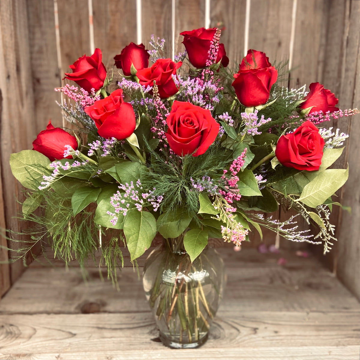 Dozen Roses in a Vase