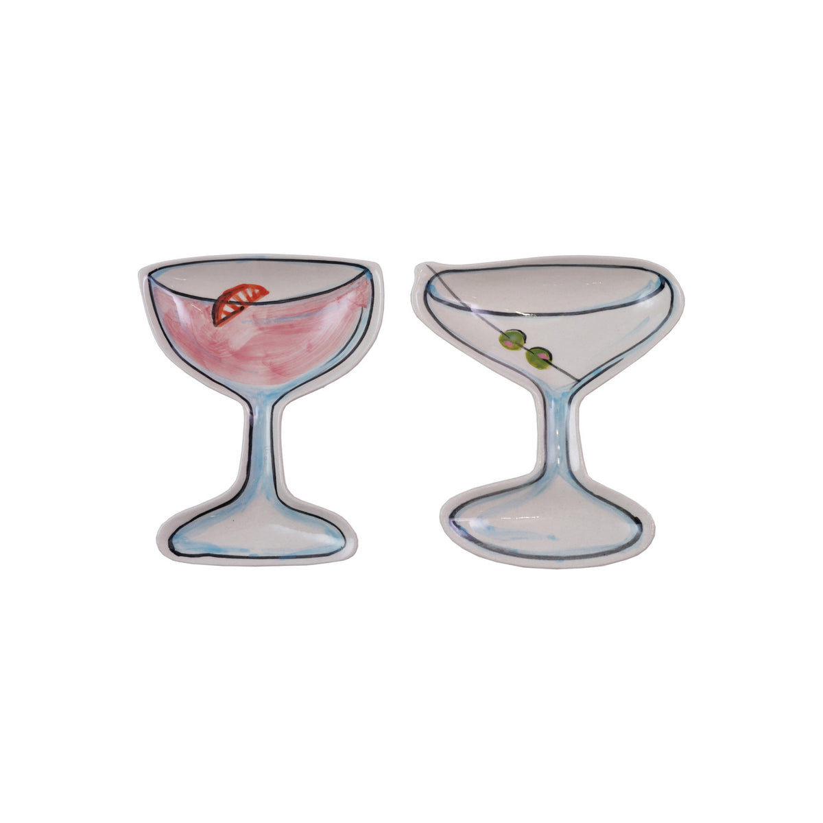 Hand-Painted Stoneware Cocktail Shaped Dish, 2 Styles