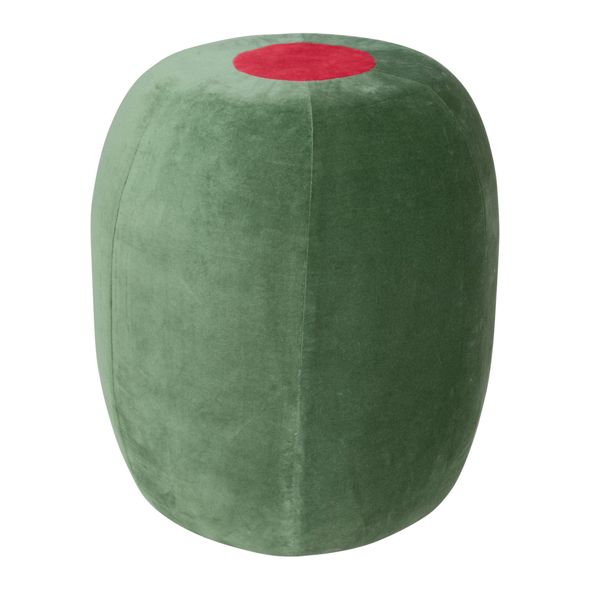 Cotton Velvet Upholstered Olive Shaped Stool, Green &amp; Red