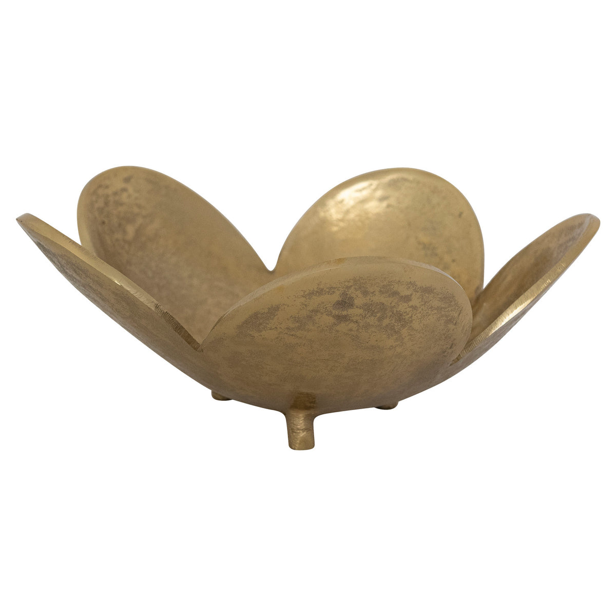 Cast Aluminum Footed Flower Shaped Bowl, Gold Finish
